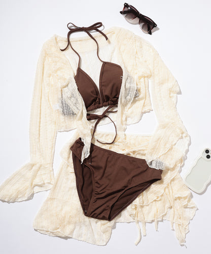 【4点セット】レース カバートップ付き ベーシック ホルター ビキニ