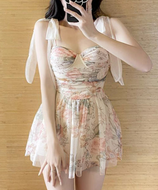 チュール レイヤード 花柄 ワンピース 水着