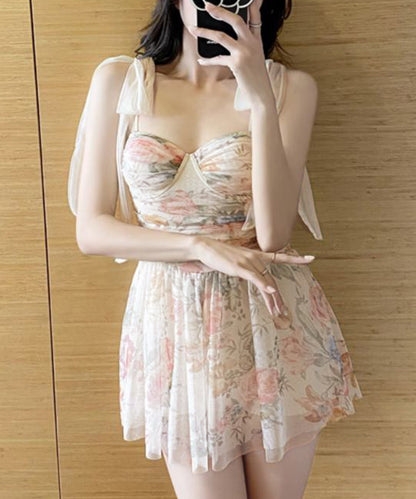 チュール レイヤード 花柄 ワンピース 水着