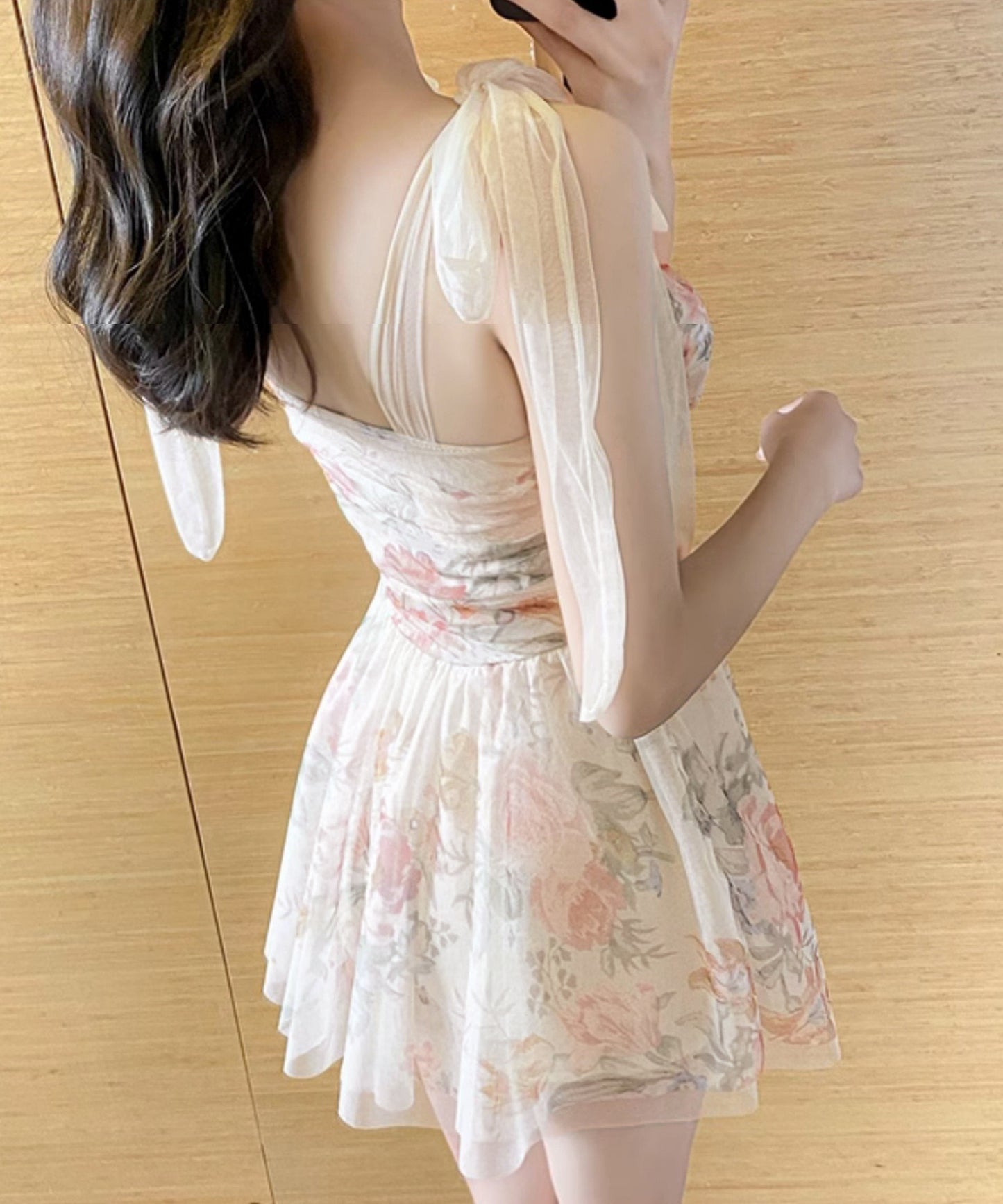 チュール レイヤード 花柄 ワンピース 水着