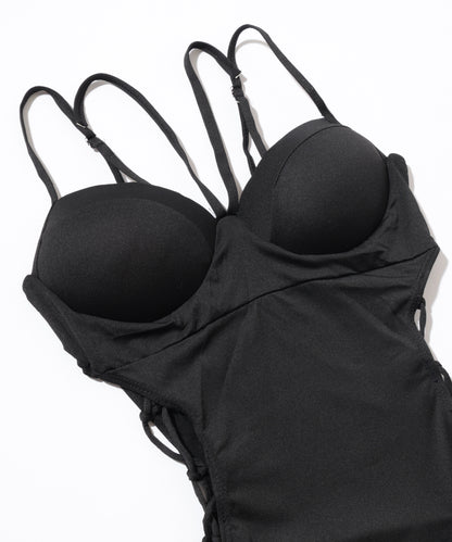 【2点セット】シアー トップス付き サイド レースアップ オールインワン 水着