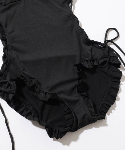 【2点セット】シアー トップス付き サイド レースアップ オールインワン 水着