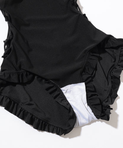 【2点セット】シアー トップス付き サイド レースアップ オールインワン 水着