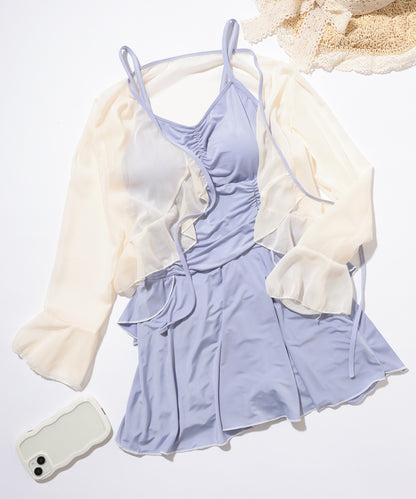 【2点セット】シアーボレロ付き シャーリング フリル ワンピース 水着