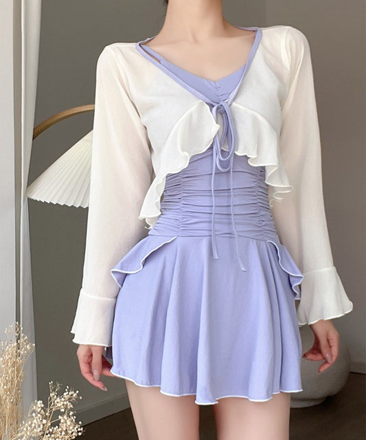 【2点セット】シアーボレロ付き シャーリング フリル ワンピース 水着