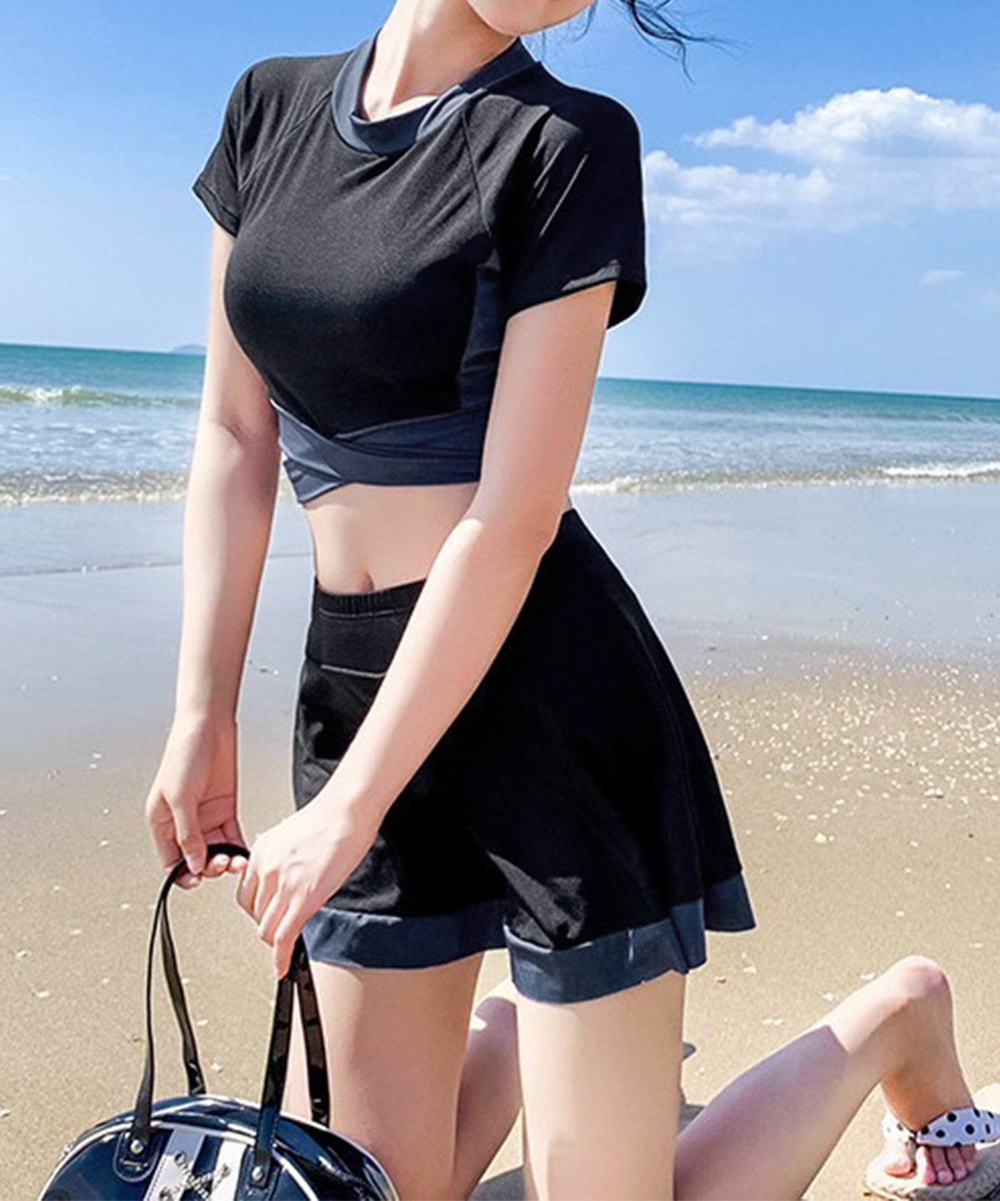 【2点セット】バイカラー ツイスト Tシャツ風 タンキニ