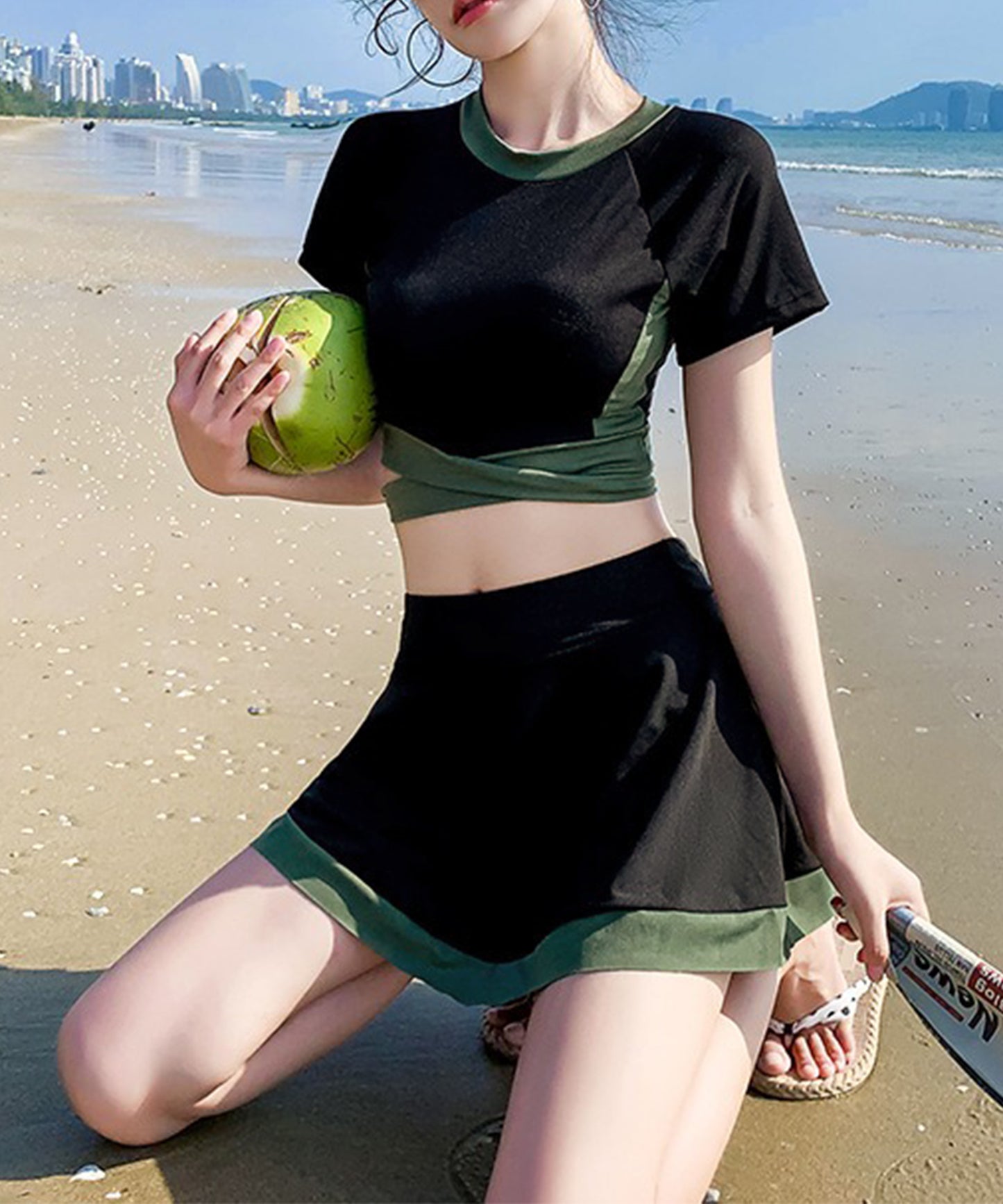 【2点セット】バイカラー ツイスト Tシャツ風 タンキニ