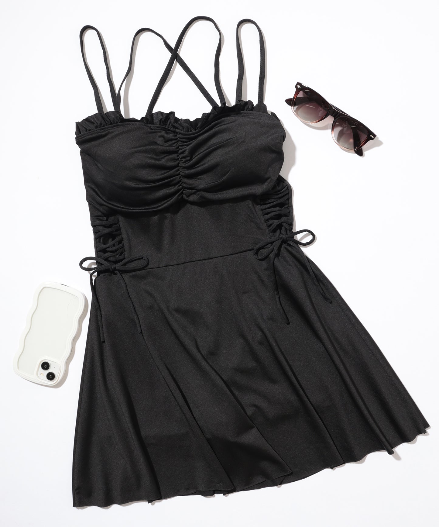 フリル ギャザー ハートネック ワンピース スイムウエア