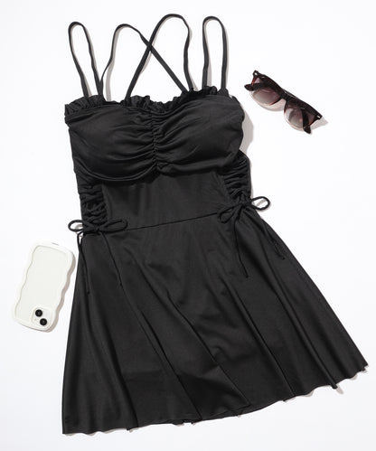 フリル ギャザー ハートネック ワンピース スイムウエア