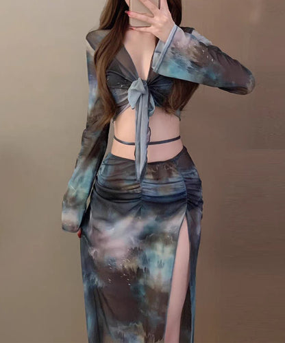 【4点セット】グラデーション プリント カバーアップ パレオ付き ビキニ