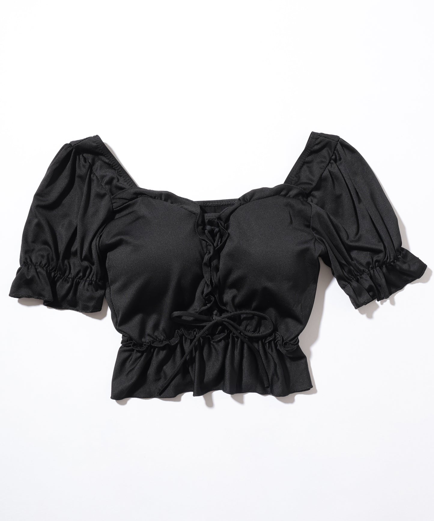 【2点セット】パフスリーブ フリル レースアップ セパレート 水着