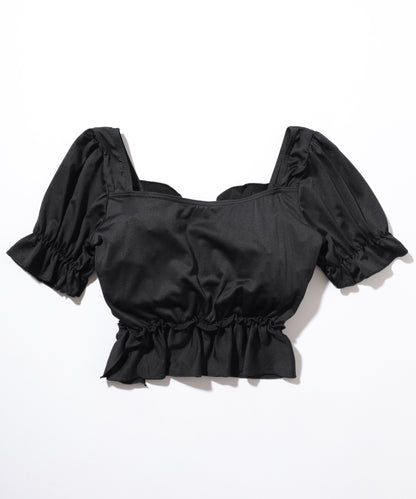 【2点セット】パフスリーブ フリル レースアップ セパレート 水着