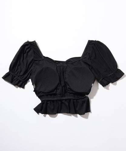 【2点セット】パフスリーブ フリル レースアップ セパレート 水着