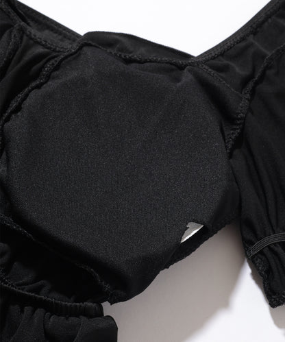 【2点セット】パフスリーブ フリル レースアップ セパレート 水着