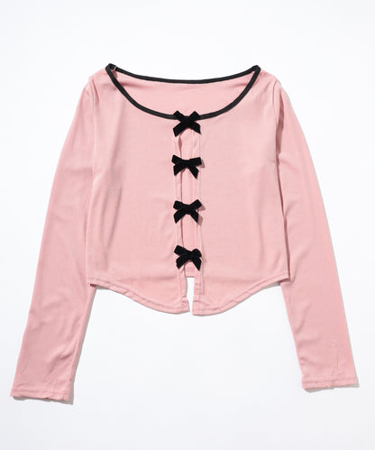 【2点セット】配色 リボン カバーアップ付き ワンピース 水着