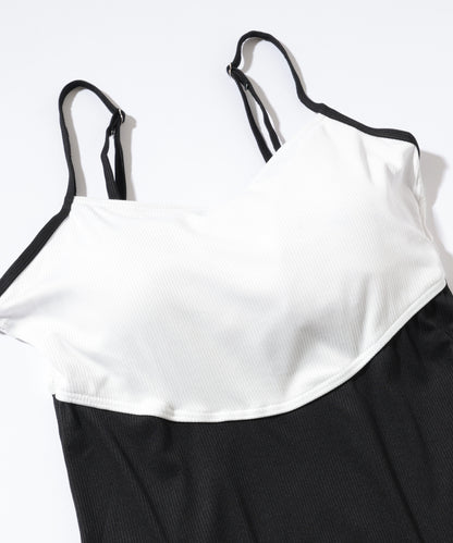 【2点セット】配色 リボン カバーアップ付き ワンピース 水着