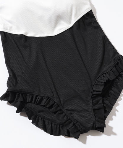 【2点セット】配色 リボン カバーアップ付き ワンピース 水着