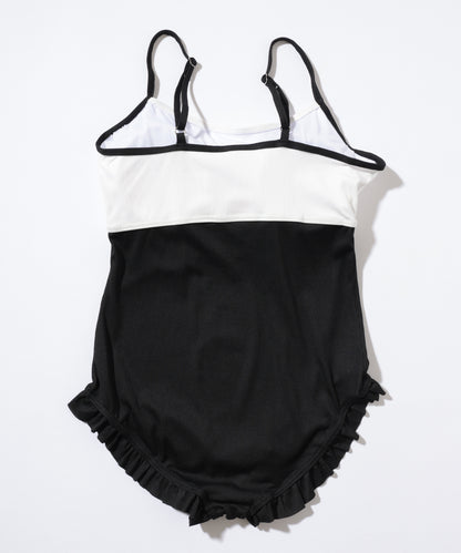 【2点セット】配色 リボン カバーアップ付き ワンピース 水着