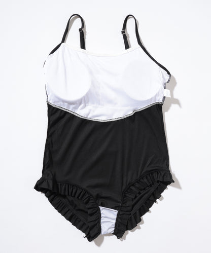 【2点セット】配色 リボン カバーアップ付き ワンピース 水着