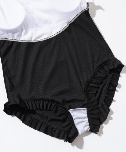 【2点セット】配色 リボン カバーアップ付き ワンピース 水着