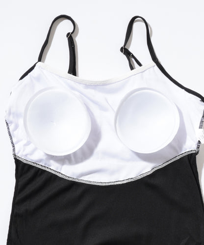 【2点セット】配色 リボン カバーアップ付き ワンピース 水着