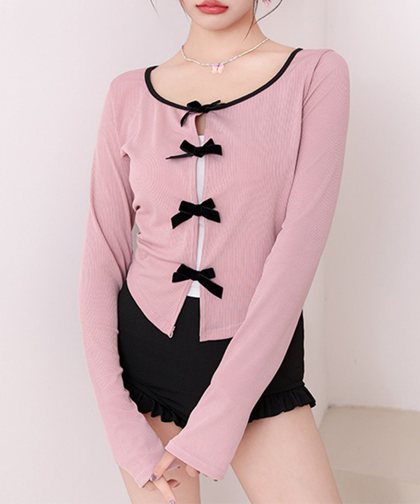 【2点セット】配色 リボン カバーアップ付き ワンピース 水着