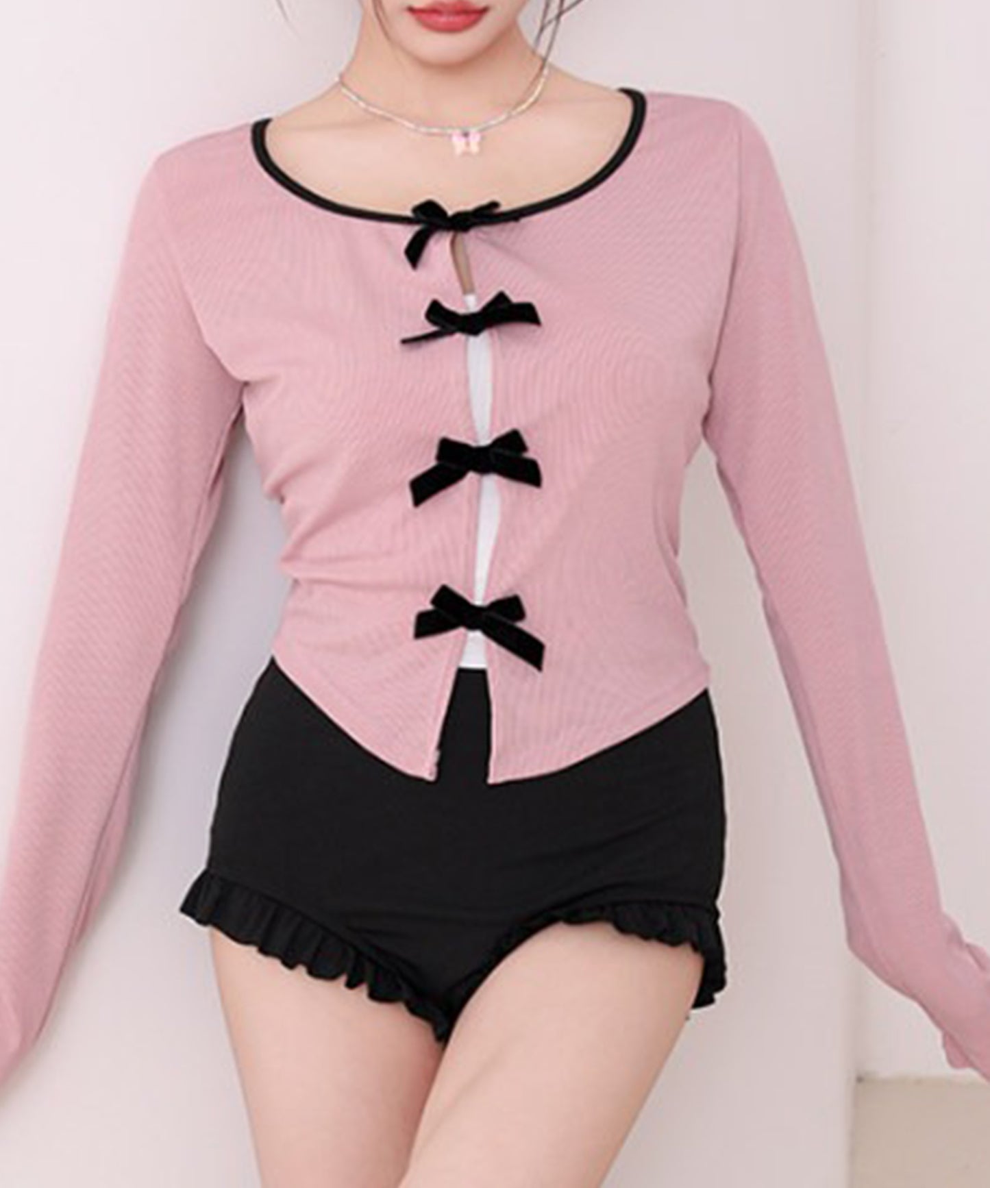 【2点セット】配色 リボン カバーアップ付き ワンピース 水着