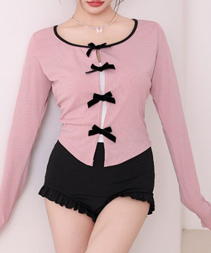 【2点セット】配色 リボン カバーアップ付き ワンピース 水着