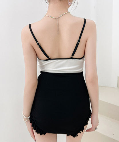 【2点セット】配色 リボン カバーアップ付き ワンピース 水着