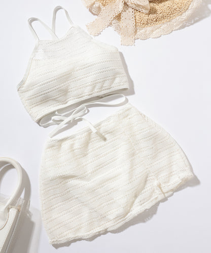 【2点セット】パンチングレース スカート付き ビキニ 水着