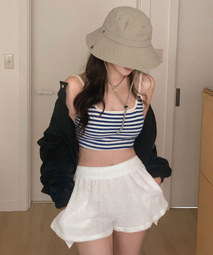 【3点セット】パイル ボーダー ショートパンツ付き ビキニ 水着