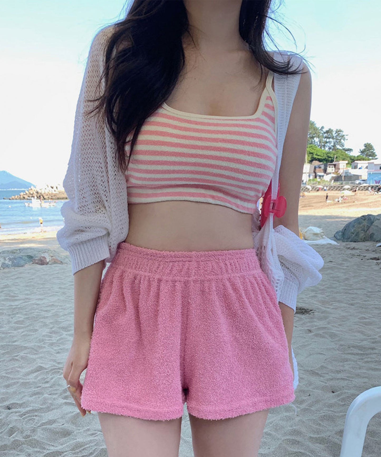 【3点セット】パイル ボーダー ショートパンツ付き ビキニ 水着