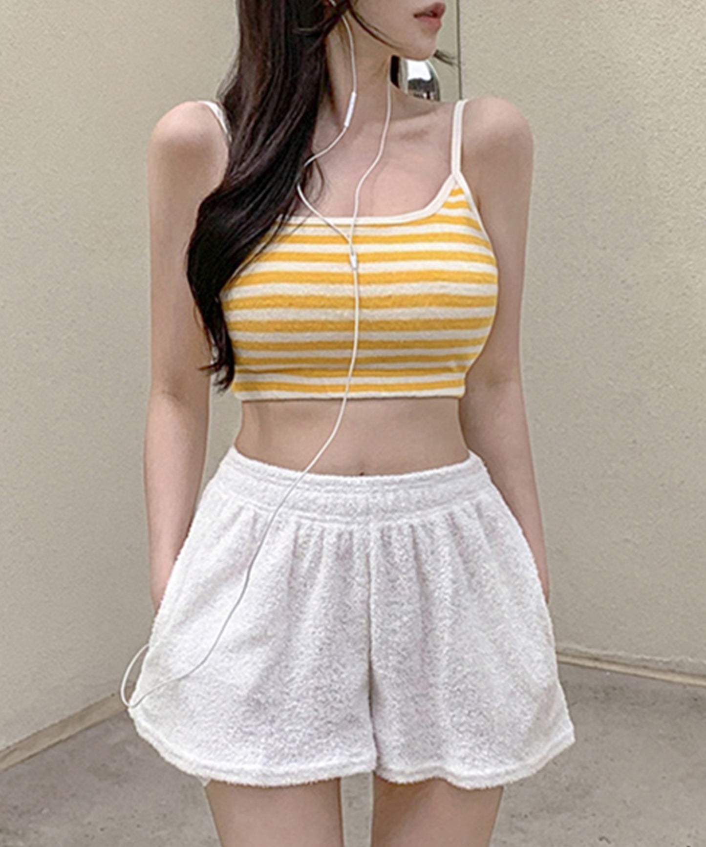 【3点セット】パイル ボーダー ショートパンツ付き ビキニ 水着