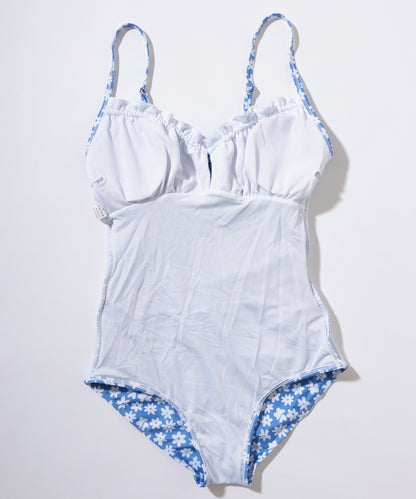 花柄 フロントリボン シャーリング ワンピース 水着