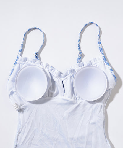 花柄 フロントリボン シャーリング ワンピース 水着