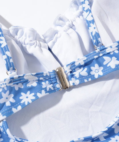 花柄 フロントリボン シャーリング ワンピース 水着