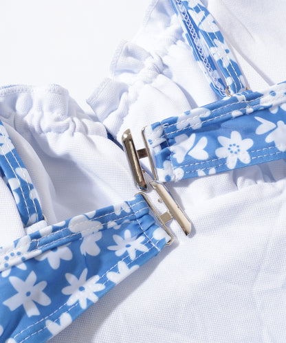 花柄 フロントリボン シャーリング ワンピース 水着