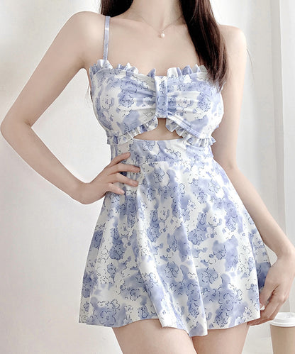 花柄 ビスチェ風 フリル ワンピース 水着
