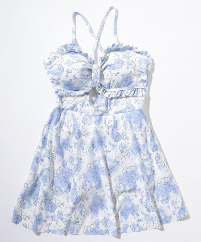 花柄 ビスチェ風 フリル ワンピース 水着