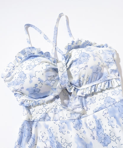 花柄 ビスチェ風 フリル ワンピース 水着