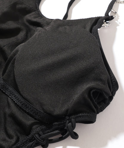 アシンメトリー ビジュー付き サイドレースアップ ワンピース 水着