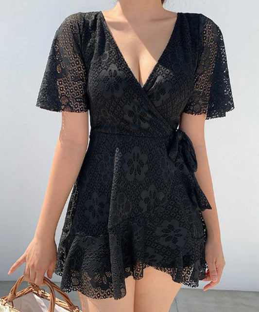 レース カシュクール 半袖 ワンピース 水着
