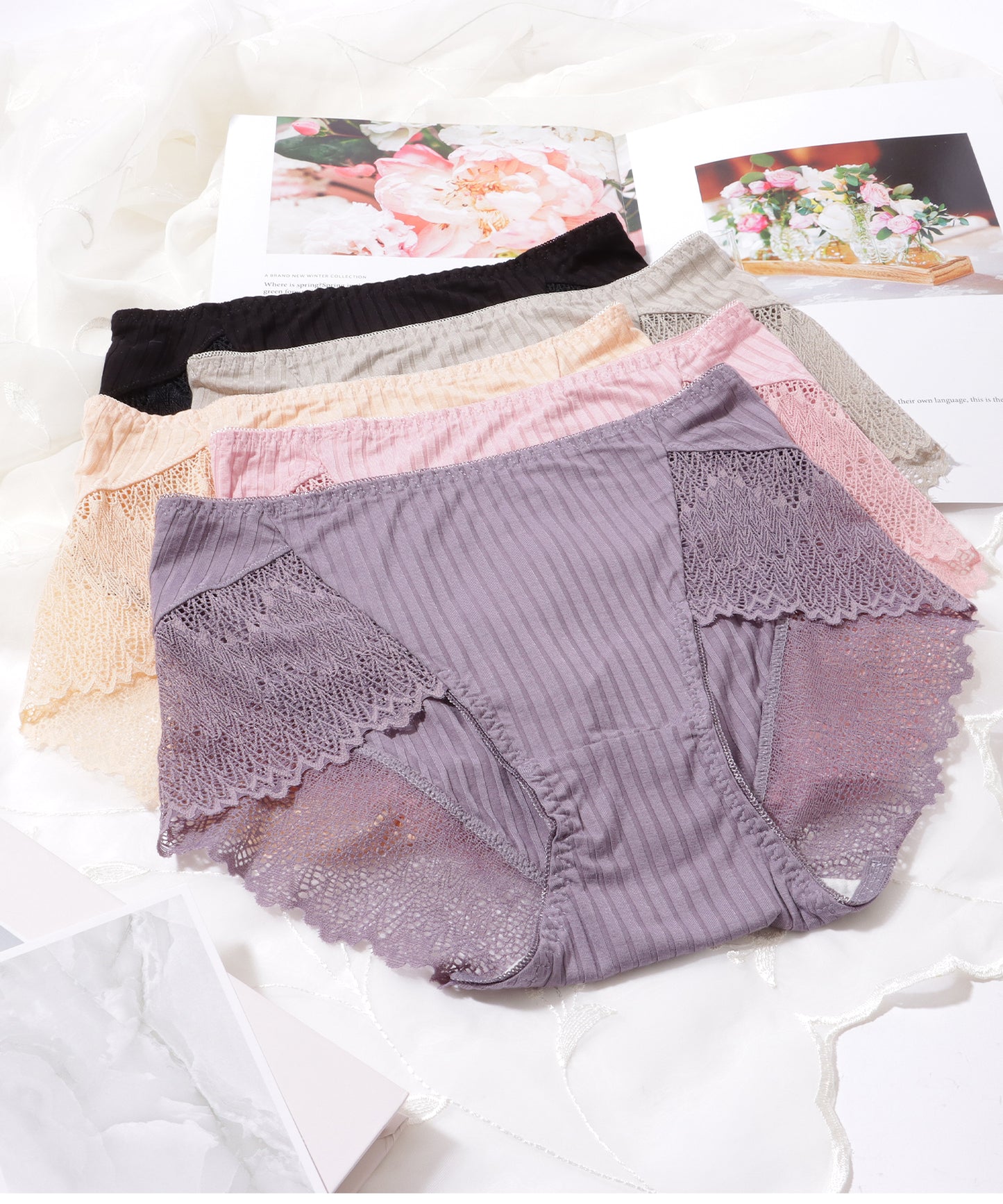 【5枚セット】 レースドッキング ボーイズレッグ リブ ショーツ