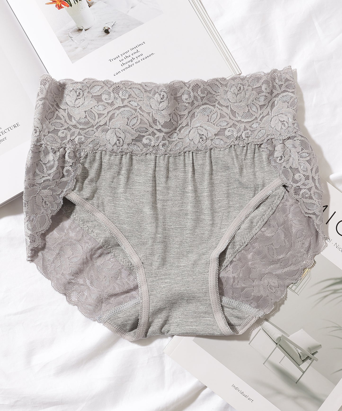 【6枚セット】ウエスト 切替 フラワーレース ショーツ