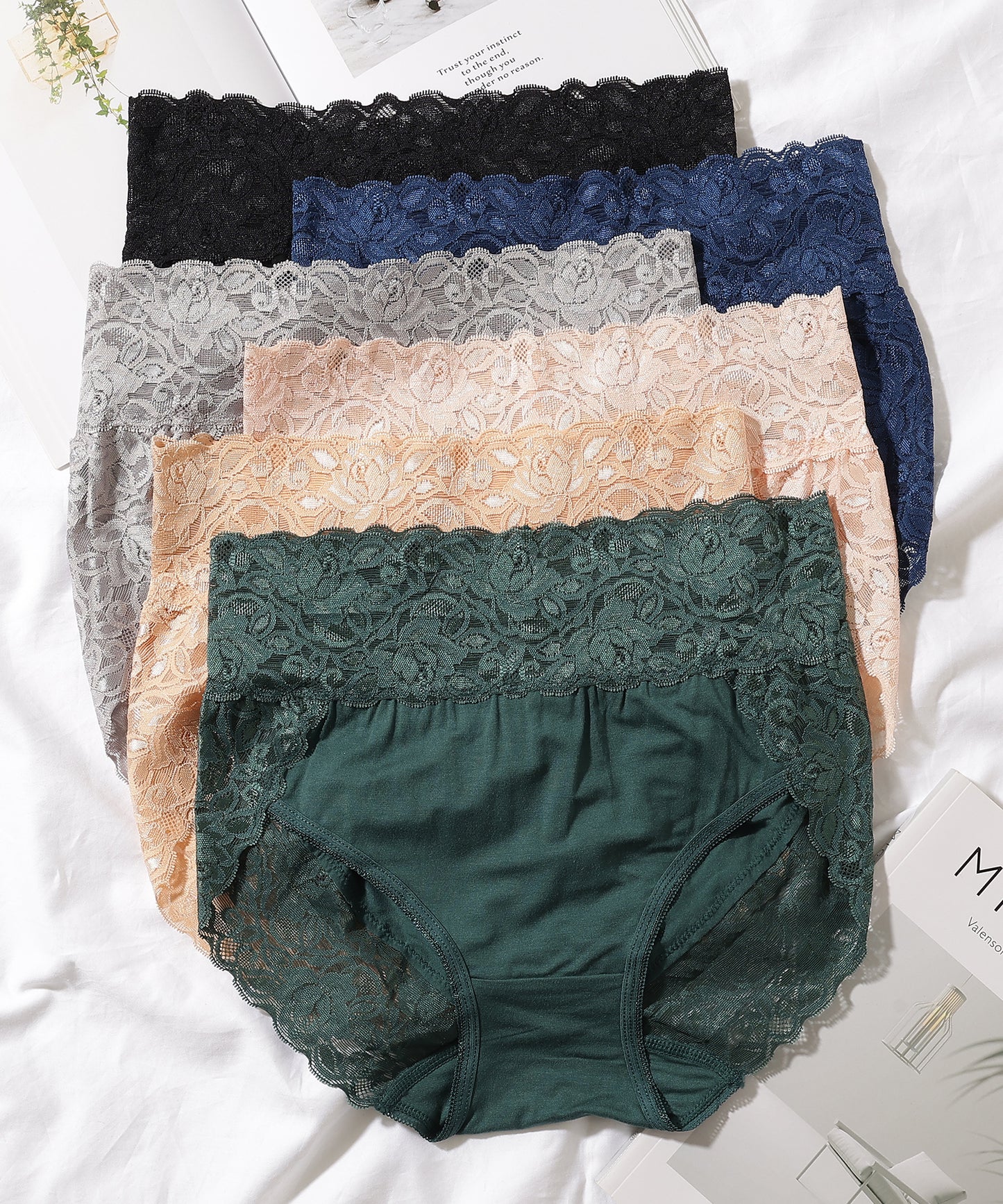 【6枚セット】ウエスト 切替 フラワーレース ショーツ