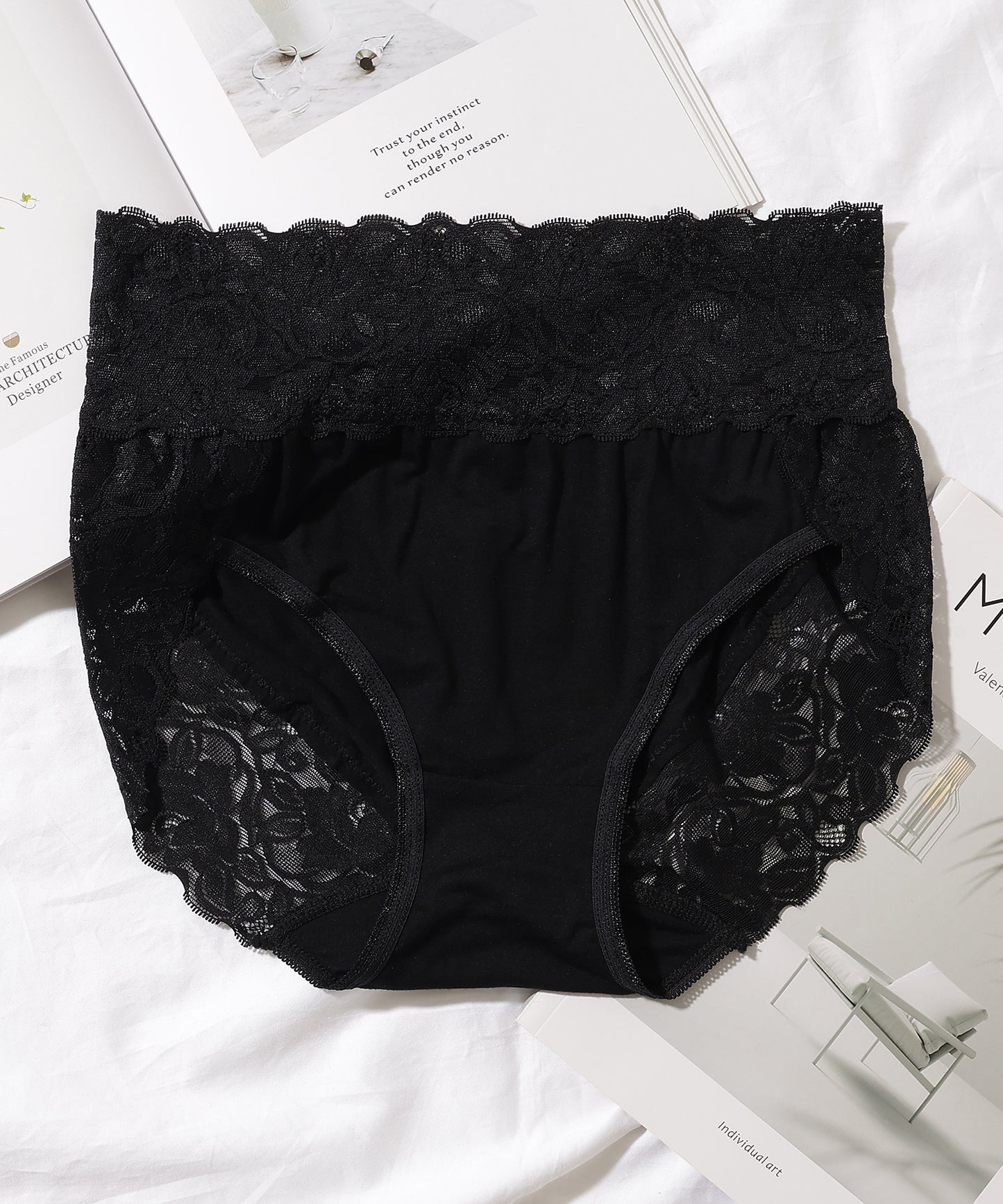 【6枚セット】ウエスト 切替 フラワーレース ショーツ