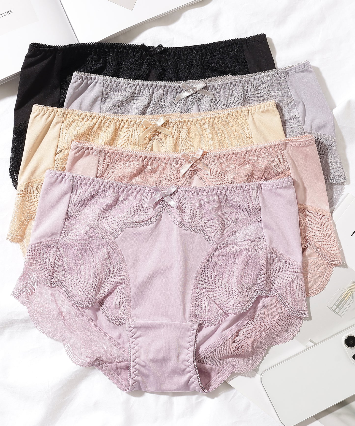 【5枚セット】ボタニカル柄スカラップレースドッキングショーツ