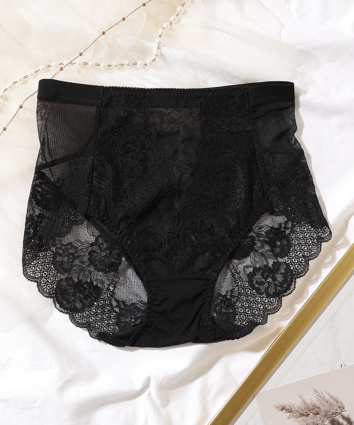 【5枚セット】花柄レースドッキングハイウエストショーツ