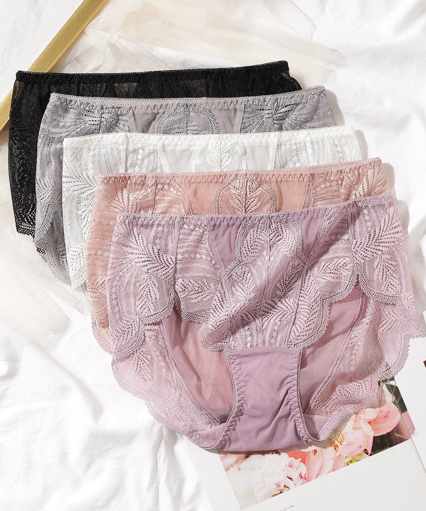 【5枚セット】ボタニカルリーフレースドッキングショーツ