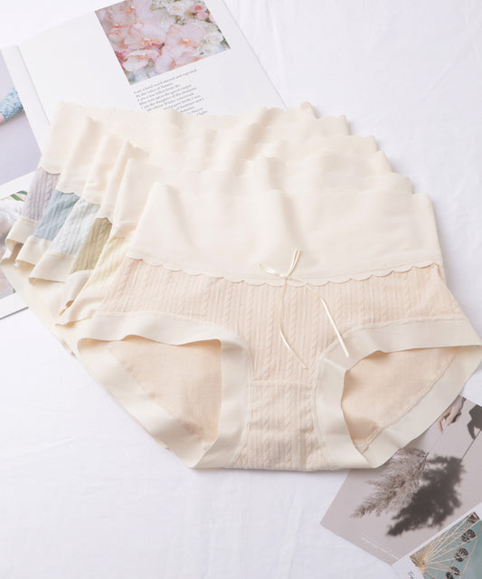 【6枚セット】リボン付きハイウエストスカラップケーブルラインショーツ